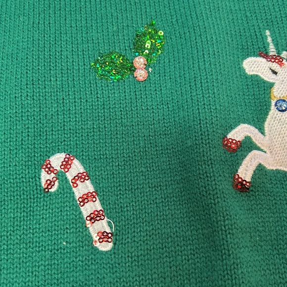 33 Degrees Girls Sequin Unicorns Ugly Christmas Sweater Tunic Candy Cane XL - Picture 6 of 14